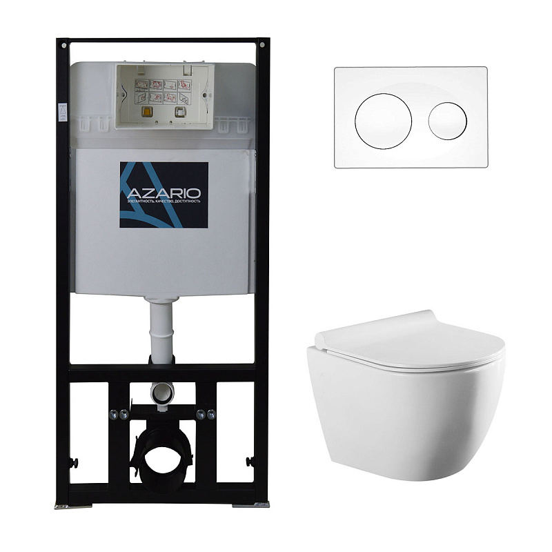 Комплект унитаза с инсталляцией Azario Geno AZ-8010-1000+AZ-8200-0012+AZ-2196D (цвет клавиши белый)
