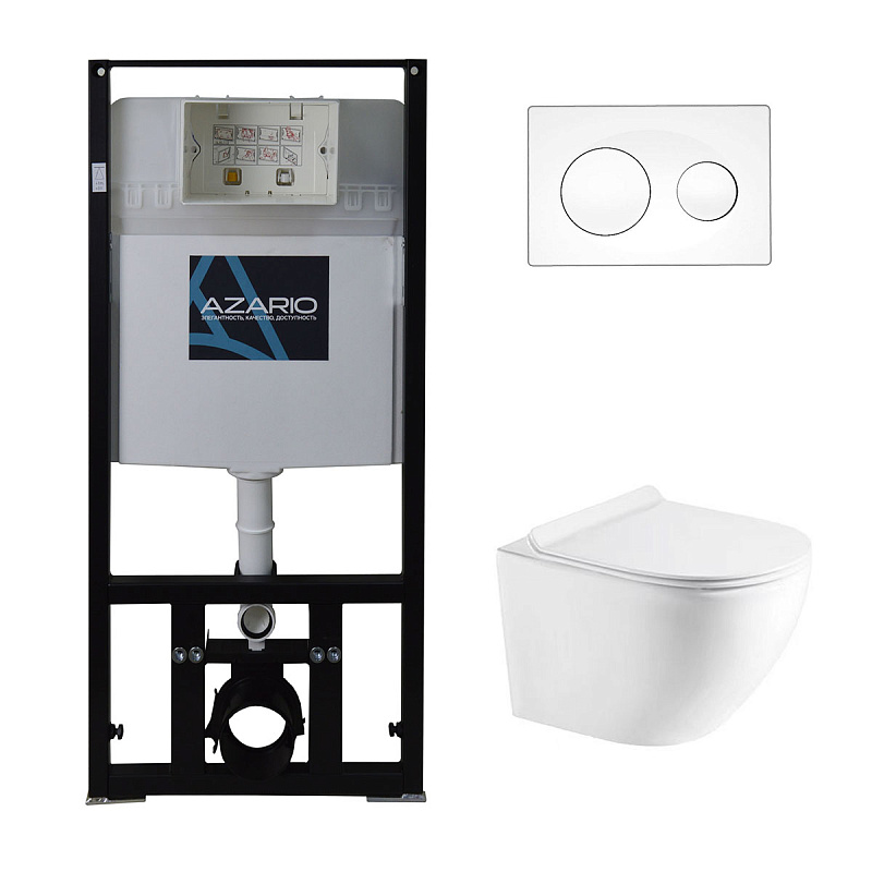 Комплект унитаза с инсталляцией Azario Gloria AZ-8010-1000+AZ-8200-0012+AZ-2003 (цвет клавиши белый)
