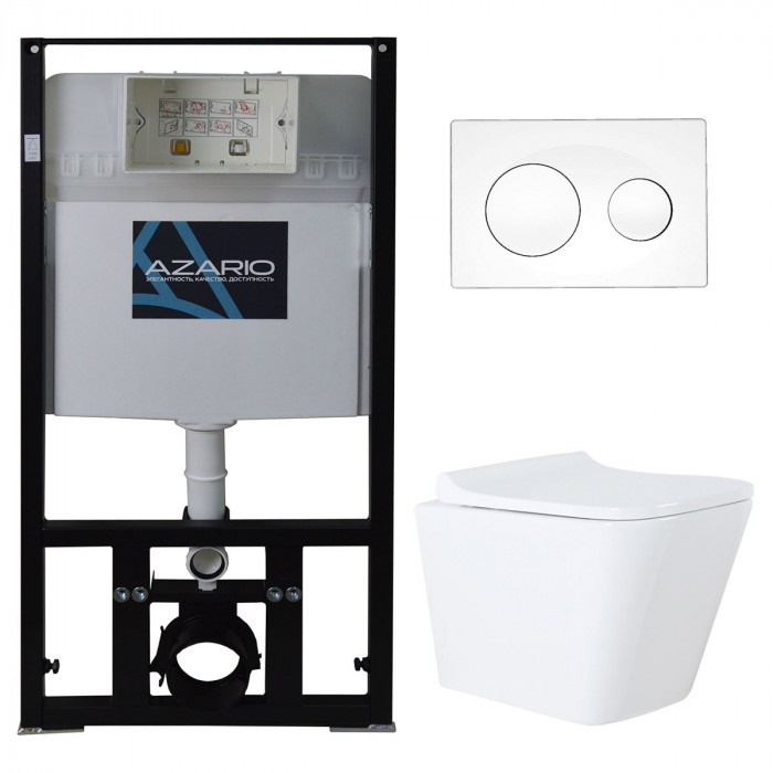 Комплект унитаза с инсталляцией Azario Teramo AZ-8010-1000+AZ-8200-0012+AZ-0052 (цвет клавиши белый)