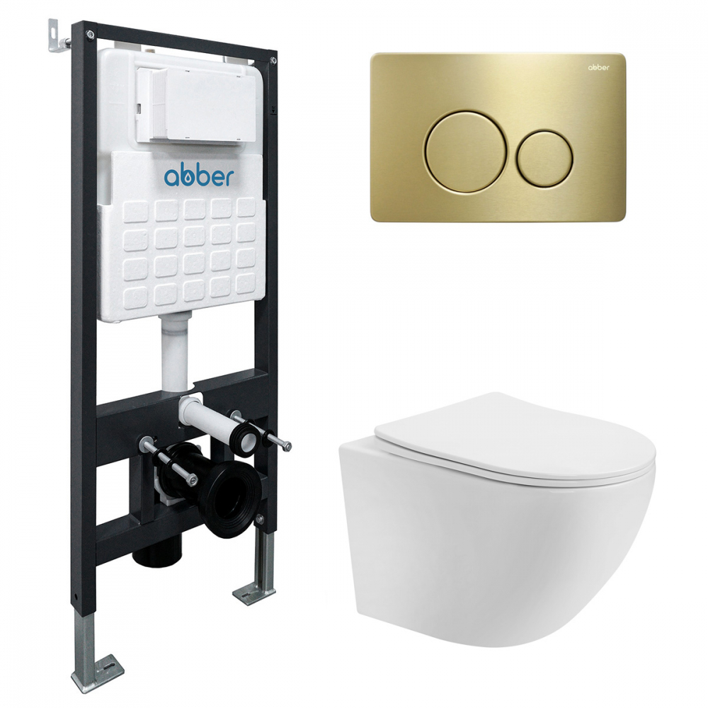 Комплект унитаза с инсталляцией​​​​​​​ Abber Bequem AC1100T-AC0105-AC0121MMG (цвет клавиши золото матовое)