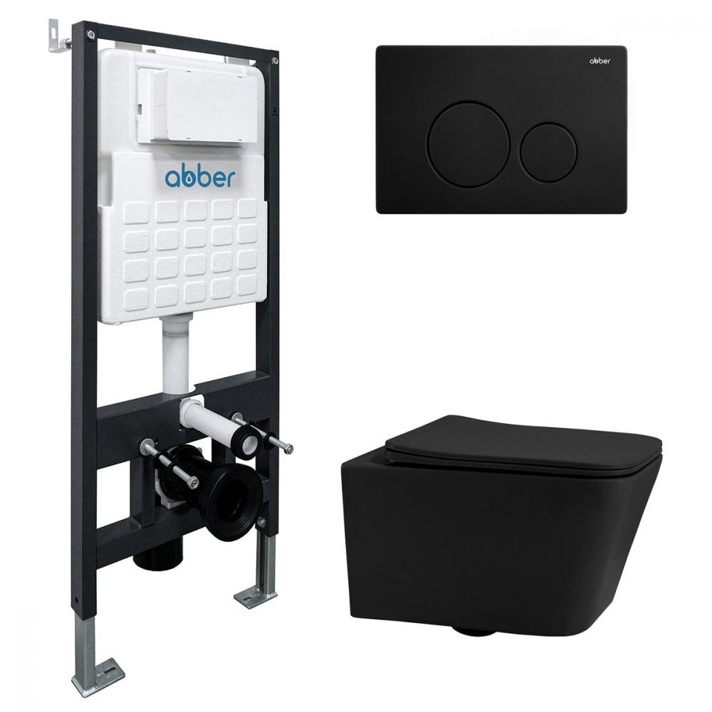 Комплект унитаза с инсталляцией​​​​​​​ Abber Rechteck AC1201MB-AC0105-AC0121MB (цвет клавиши чёрный матовый)