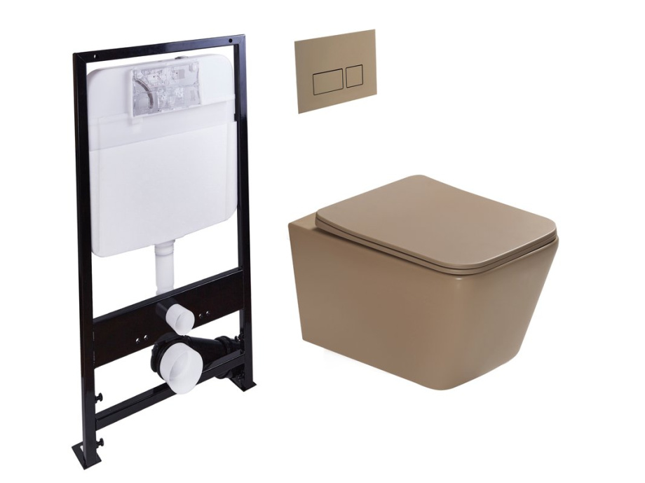 Комплект унитаза с инсталляцией SantiLine SL-5007T-KH+SL-01/KH (цвет клавиши светло-коричневый) смыв торнадо