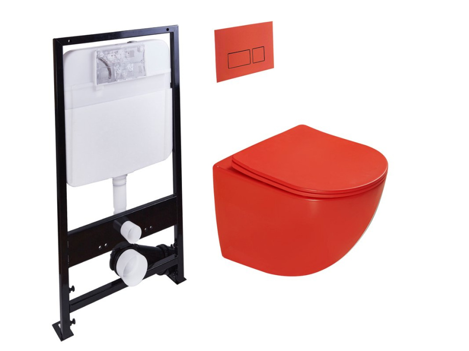 Комплект унитаза с инсталляцией SantiLine SL-5005T-MR+SL-01/MR (цвет клавиши красный) смыв торнадо