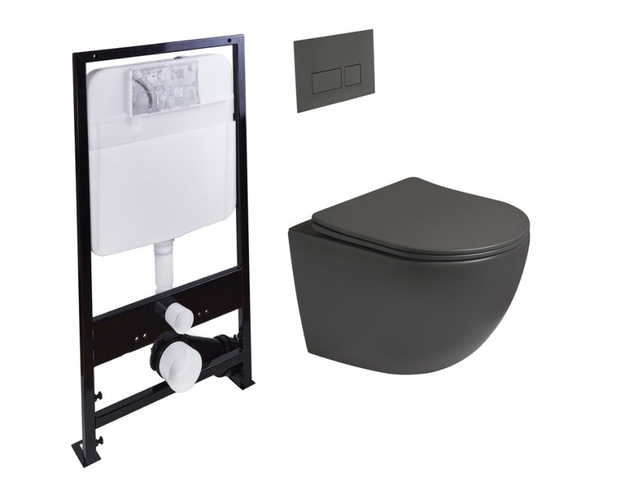 Комплект унитаза с инсталляцией SantiLine SL-5005T-DG+SL-01/DG (цвет клавиши тёмно-серый) смыв торнадо