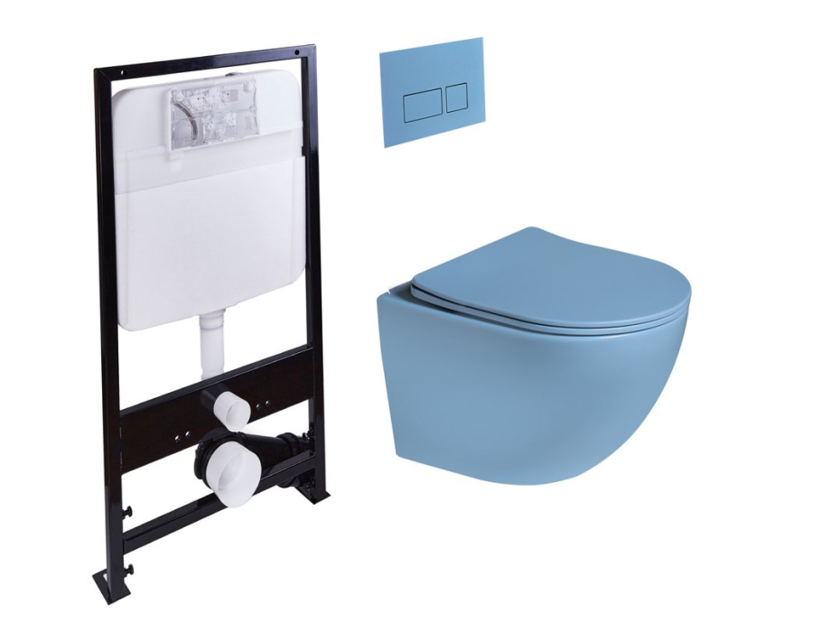 Комплект унитаза с инсталляцией SantiLine SL-5005T-BL+SL-01/BL (цвет клавиши голубой) смыв торнадо