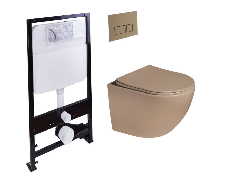 Комплект унитаза с инсталляцией SantiLine SL-5102+ SL-01/KH (цвет клавиши светло-коричневый)