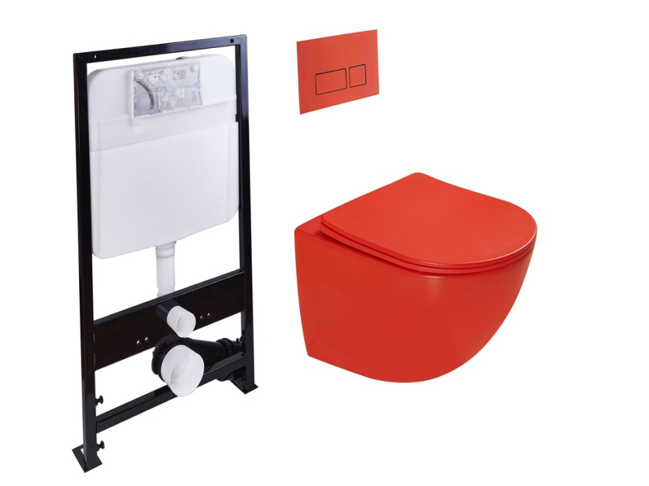 Комплект унитаза с инсталляцией SantiLine SL-5005MR+SL-01/MR (цвет клавиши красный)