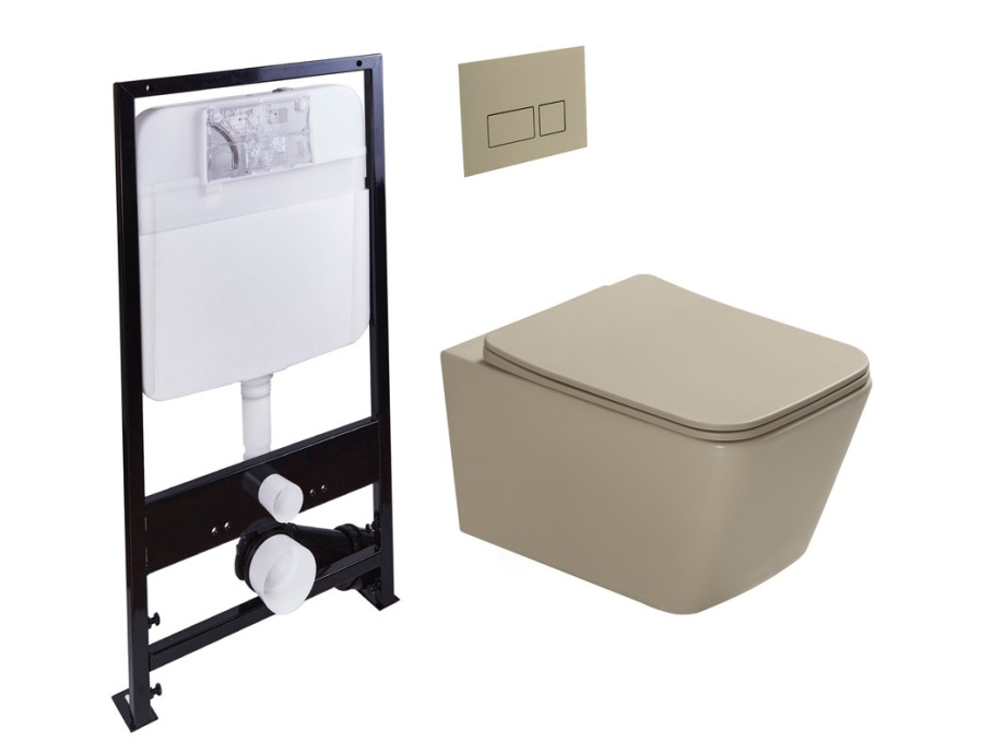 Комплект унитаза с инсталляцией SantiLine SL-5007BG+SL-01/BG (цвет клавиши светло-бежевый)