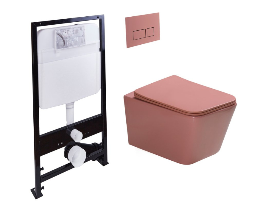 Комплект унитаза с инсталляцией SantiLine SL-5007P+SL-01/Р (цвет клавиши персиковый)