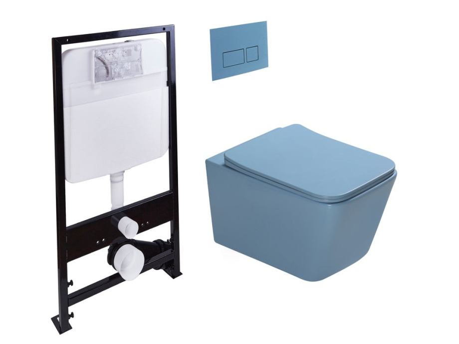 Комплект унитаза с инсталляцией SantiLine SL-5007BL+SL-01/BL (цвет клавиши голубой)