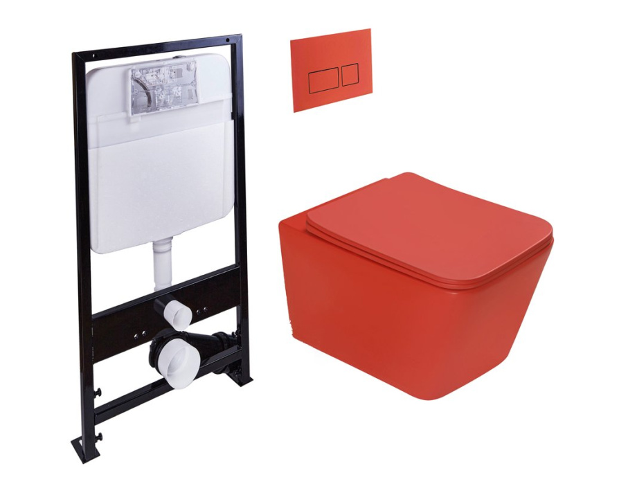Комплект унитаза с инсталляцией SantiLine SL-5007MR+SL-01/MR (цвет клавиши красный)