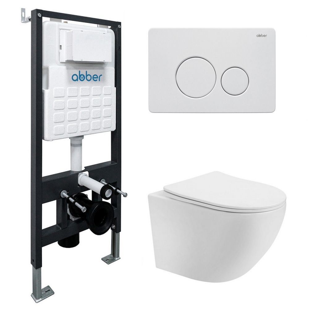 Комплект унитаза с инсталляцией​​​​​​​ Abber Bequem AC1100-AC0105-AC0121MW (цвет клавиши белый матовый)