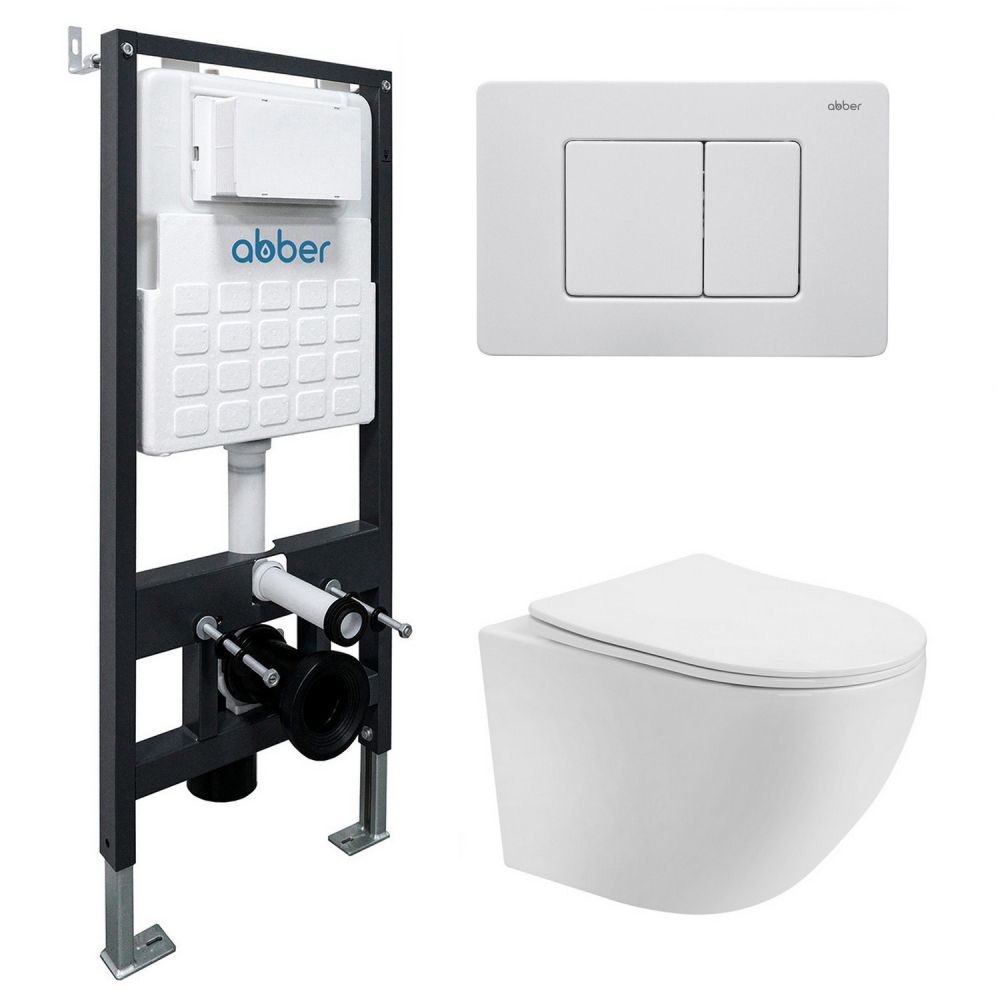 Комплект унитаза с инсталляцией​​​​​​​ Abber Bequem AC1100-AC0105-AC0121MMG (цвет клавиши белый матовый)