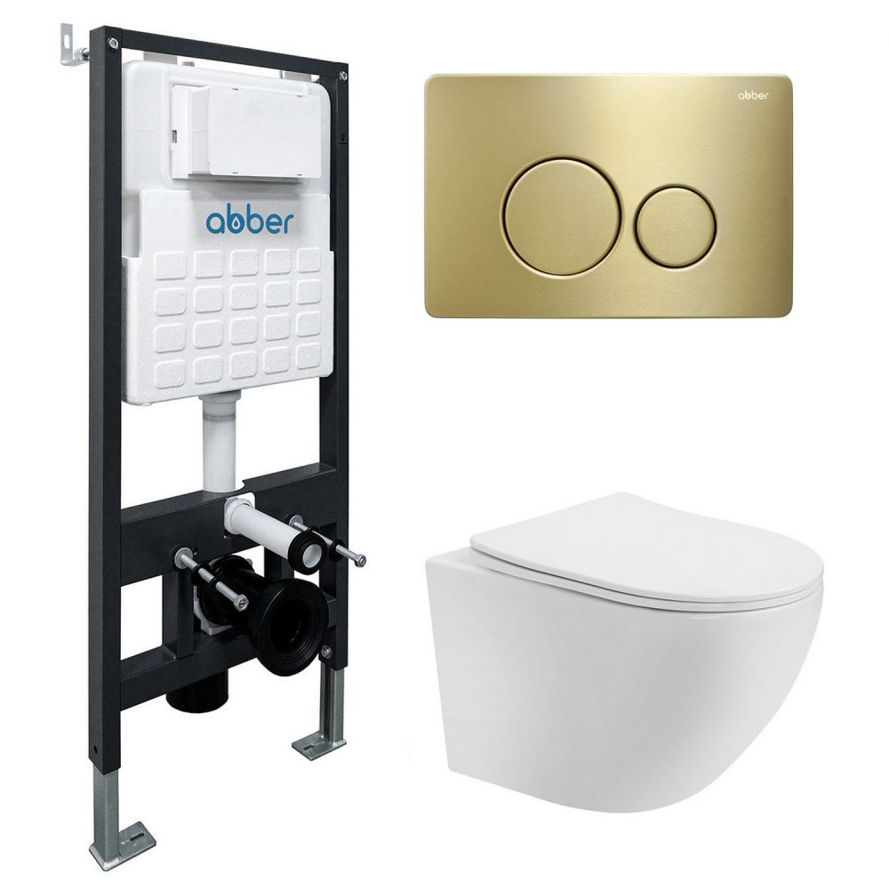 Комплект унитаза с инсталляцией​​​​​​​ Abber Bequem AC1100-AC0105-AC0121MMG (цвет клавиши золото матовое)