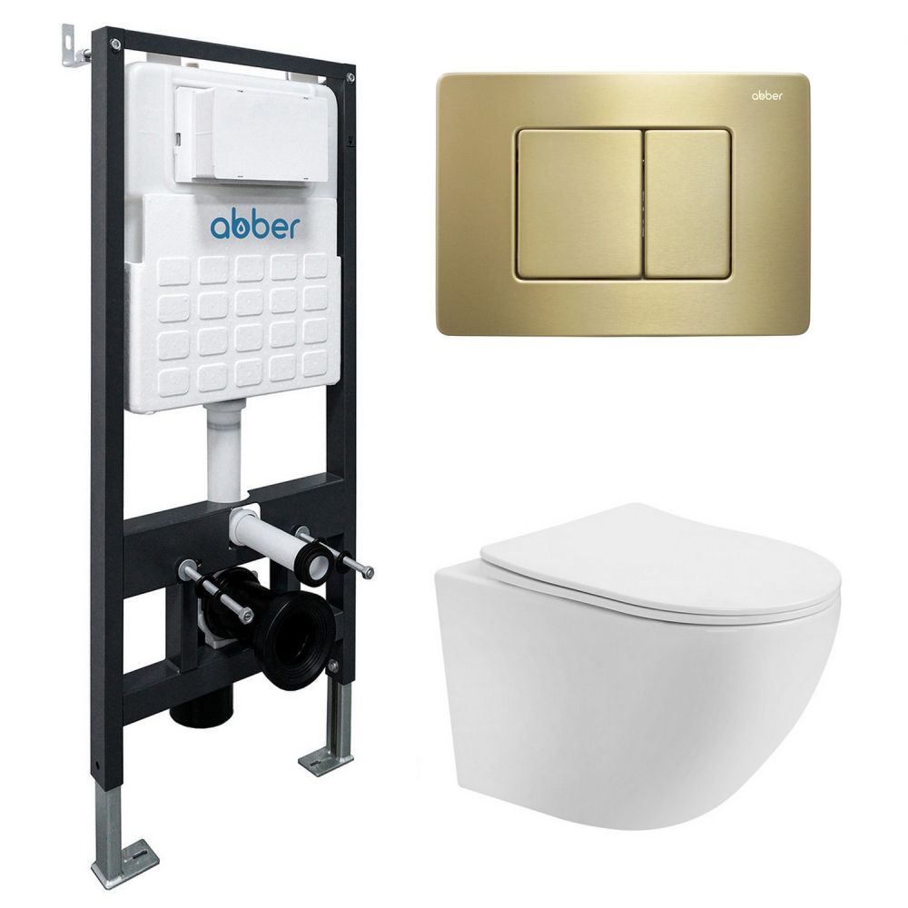 Комплект унитаза с инсталляцией​​​​​​​ Abber Bequem AC1100-AC0105-AC0120MMG (цвет клавиши золото матовое)