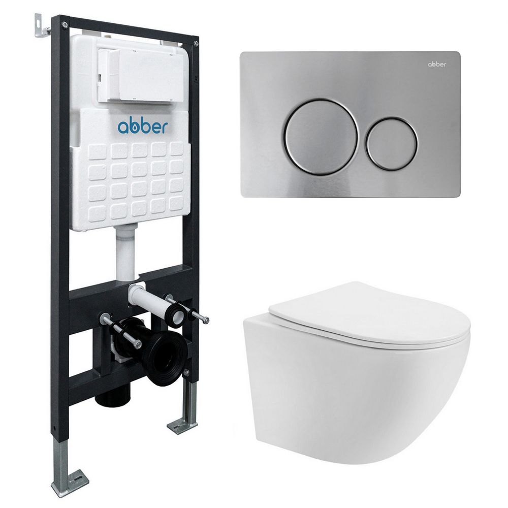 Комплект унитаза с инсталляцией​​​​​​​ Abber Bequem AC1100-AC0105-AC0121MCH (цвет клавиши хром матовый)