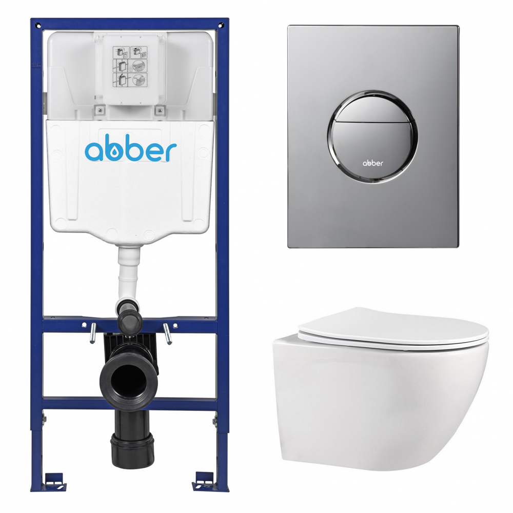 Комплект унитаза с инсталляцией​​​​​​​ Abber Bequem AC1100-AC0108-AC0126 (цвет клавиши хром)