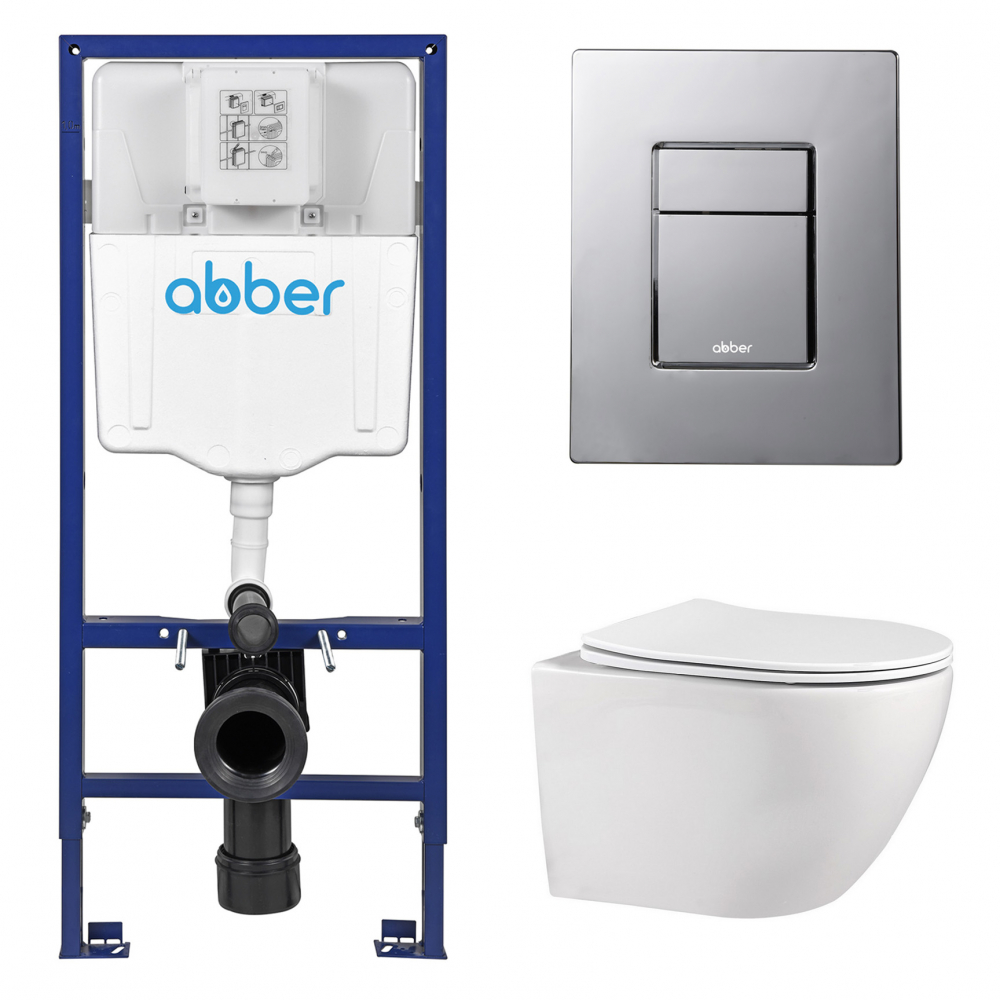 Комплект унитаза с инсталляцией​​​​​​​ Abber Bequem AC1100-AC0108-AC0123 (цвет клавиши хром)