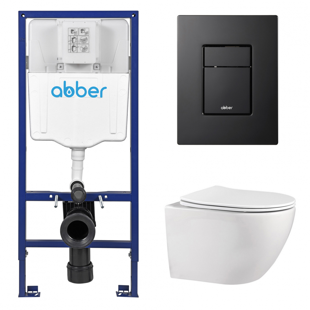 Комплект унитаза с инсталляцией​​​​​​​ Abber Bequem AC1100-AC0108-AC0123MB (цвет клавиши чёрный матовый)