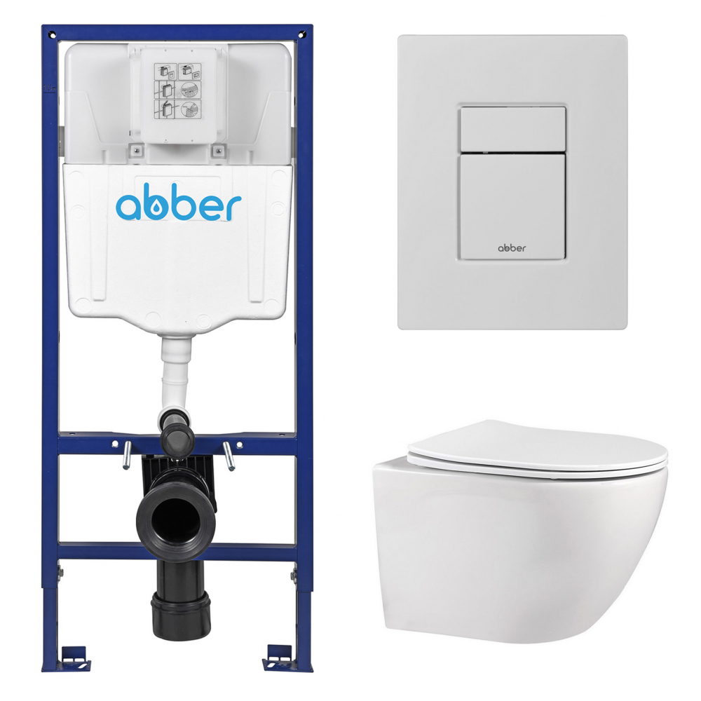 Комплект унитаза с инсталляцией​​​​​​​ Abber Bequem AC1100-AC0108-AC0123MW (цвет клавиши белый матовый)