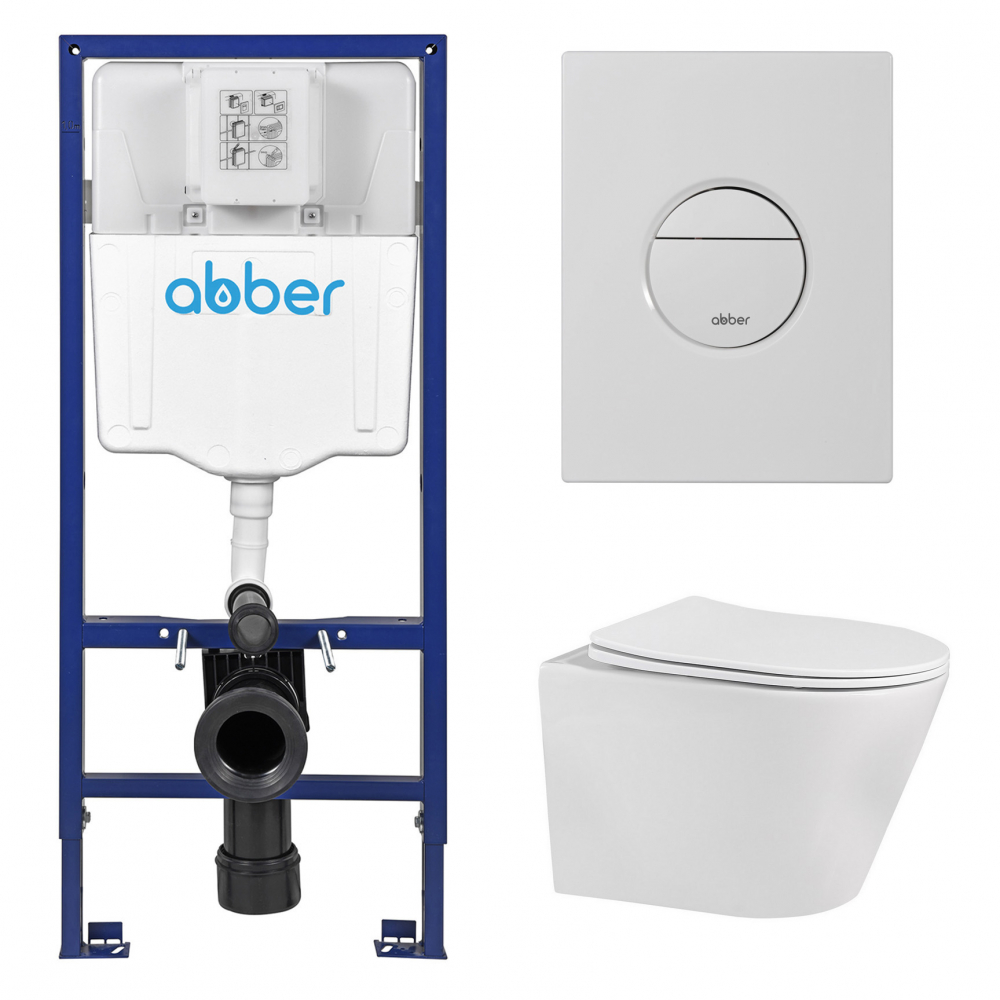 Комплект унитаза с инсталляцией​​​​​​​ Abber Bequem AC1102-AC0108-AC0126MW (цвет клавиши белый матовый)