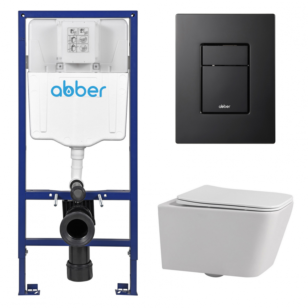 Комплект унитаза с инсталляцией​​​​​​​ Abber Rechteck AC1201-AC0108-AC0123MB (цвет клавиши чёрный матовый)