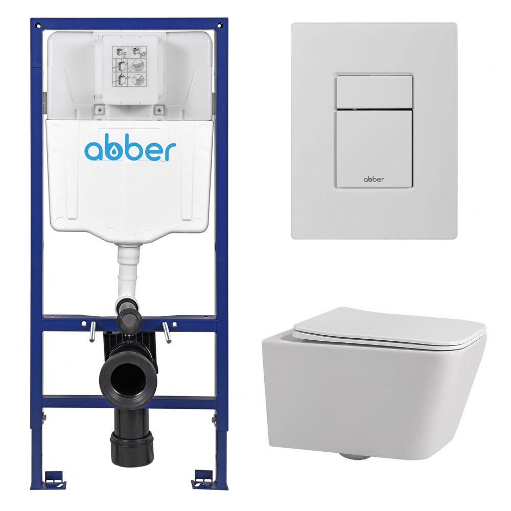 Комплект унитаза с инсталляцией​​​​​​​ Abber Rechteck AC1201-AC0108-AC0123MW  (цвет клавиши белый матовый)