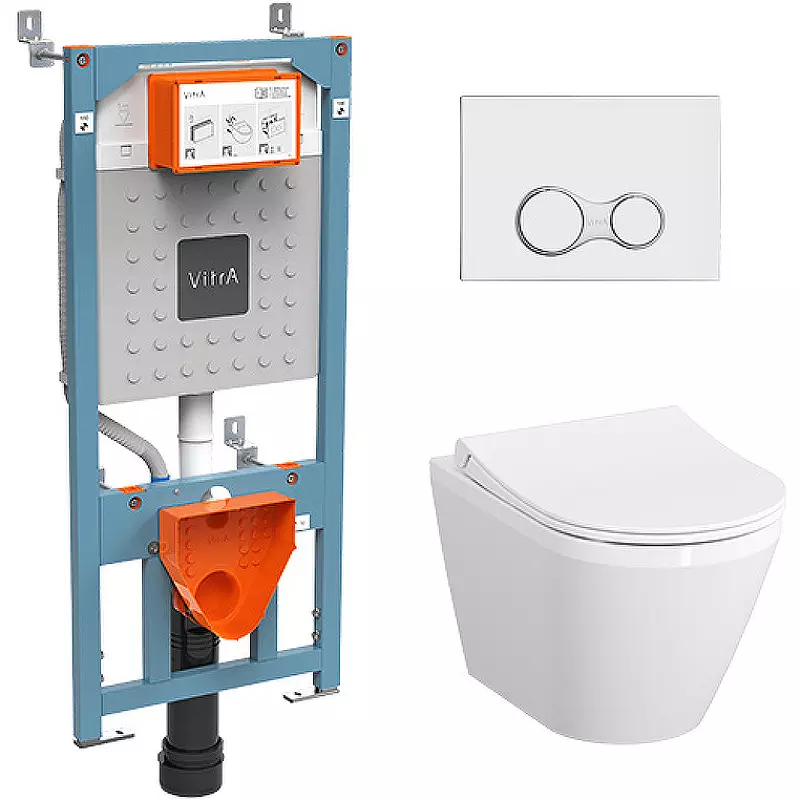Комплект унитаза с инсталляцией Vitra Integra Round 9856B003-7205 (цвет клавиши хром)