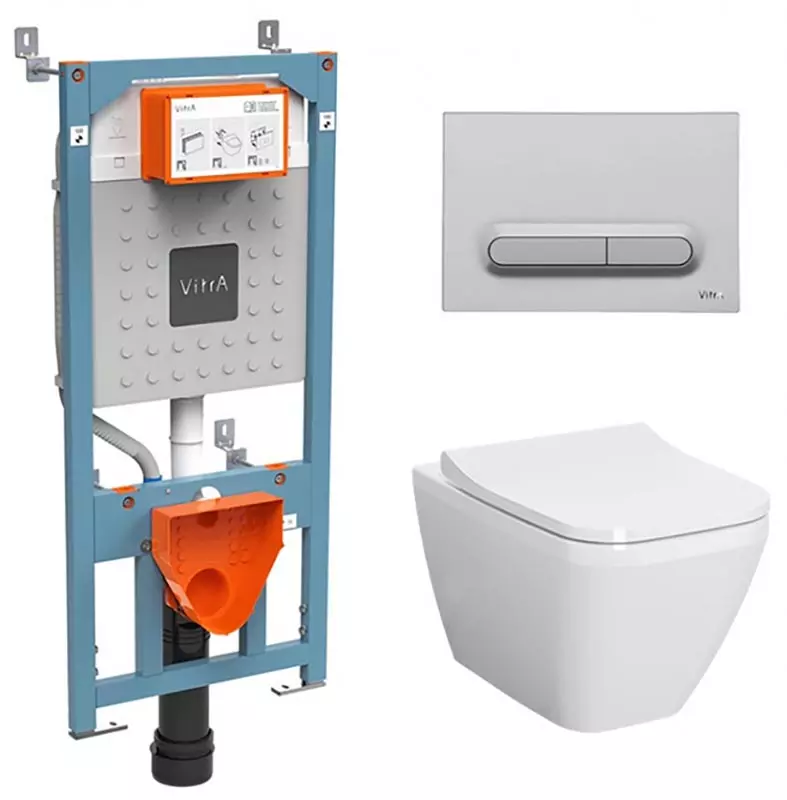 Комплект унитаза с инсталляцией Vitra Integra Square 9856B003-7206 (цвет клавиши хром)