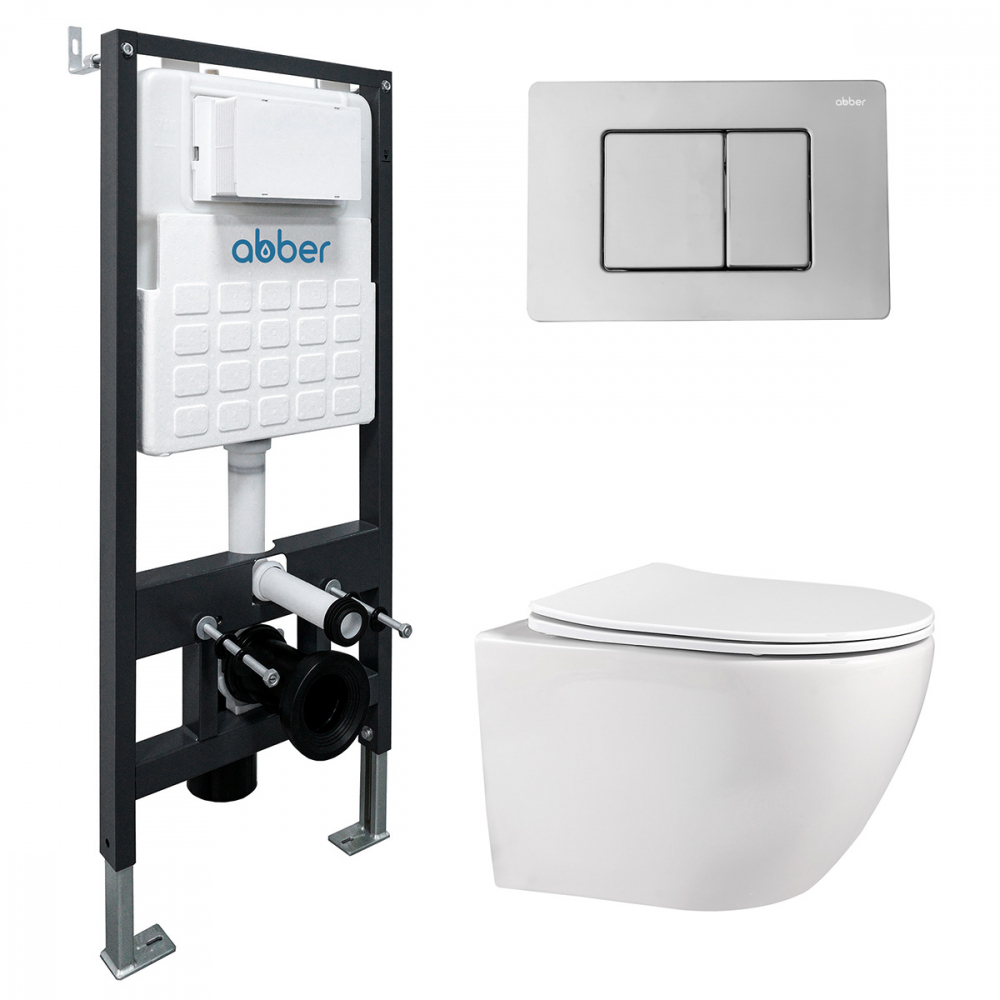 Комплект унитаза с инсталляцией​​​​​​​ Abber Bequem AC1100-AC0105-AC0120​​​​​​​ (цвет клавиши хром)