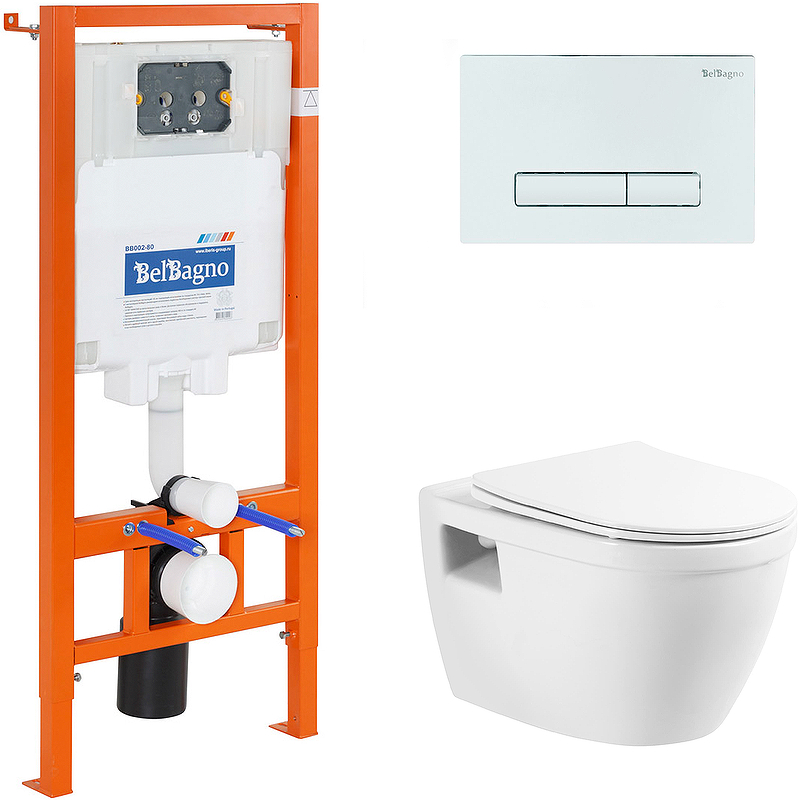Комплект унитаза с инсталляцией BelBagno  BB070CHR/SC/BB002-80/BB018-GV-BIANCO (цвет клавиши белый)