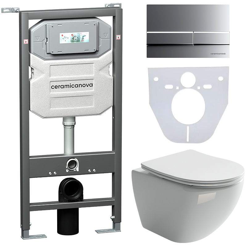 Комплект унитаза с инсталляцией Ceramica Nova Metropol CN4002_1002M_1000 (цвет клавиши хром матовый)