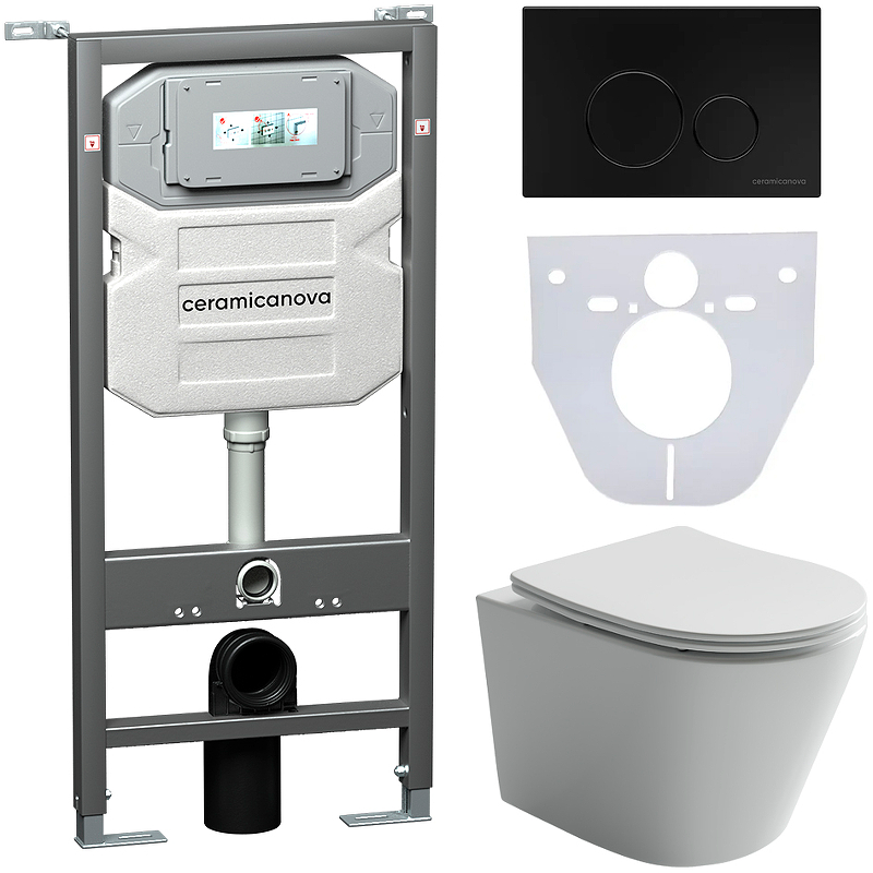 Комплект унитаза с инсталляцией Ceramica Nova Balearica CN6000_1001B_1000 (цвет клавиши чёрный матовый)