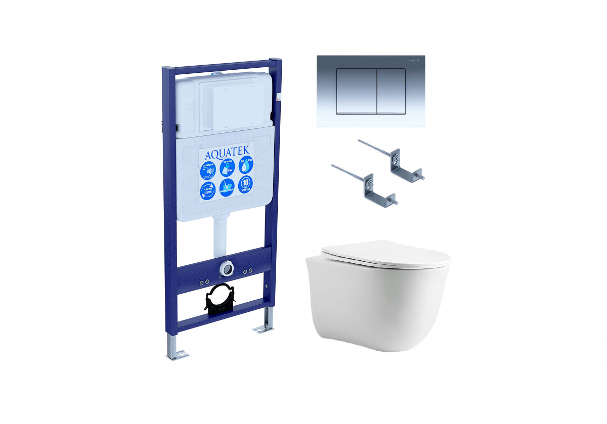 Комплект унитаза с инсталляцией Aquatek Классик SET AQUATEK КЛАССИК cm-010 4в1 (цвет клавиши хром)