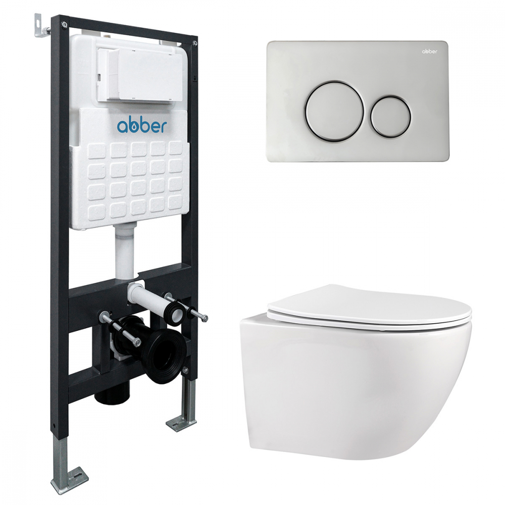 Комплект унитаза с инсталляцией​​​​​​​ Abber Bequem AC1100-AC0105-AC0121 (цвет клавиши хром)