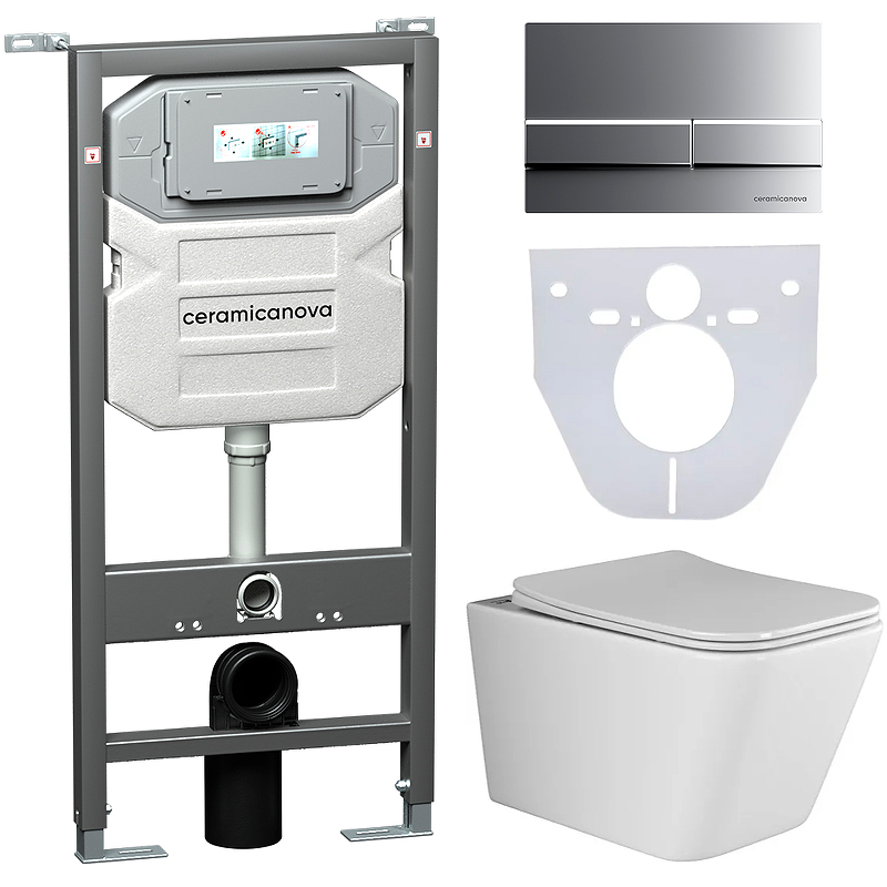 Комплект унитаза с инсталляцией Ceramica Nova Metric CN3007_1002M_1000 (цвет клавиши хром матовый)