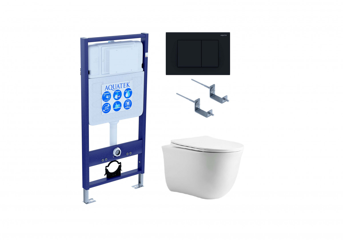 Комплект унитаза с инсталляцией Aquatek Классик SET AQUATEK КЛАССИК cm-012 4в1 (цвет клавиши чёрный матовый)