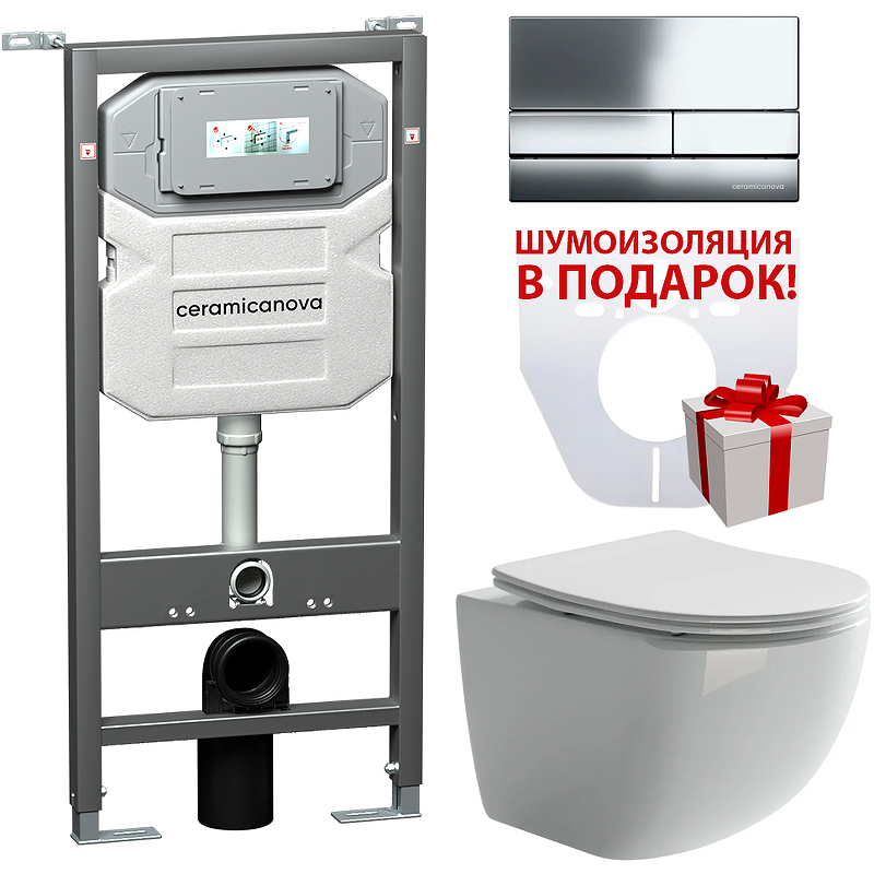 Комплект унитаза с инсталляцией Ceramica Nova Forma CN3009_1002CH_1000 (клавиша хром)