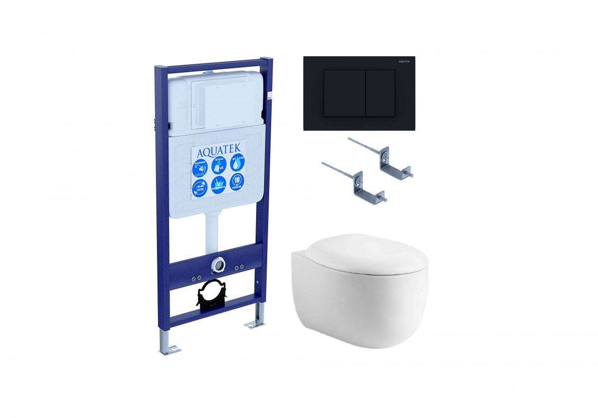 Комплект унитаза с инсталляцией Aquatek Альтаир SET AQUATEK АЛЬТАИР cm-012 4в1 (цвет клавиши чёрный матовый)