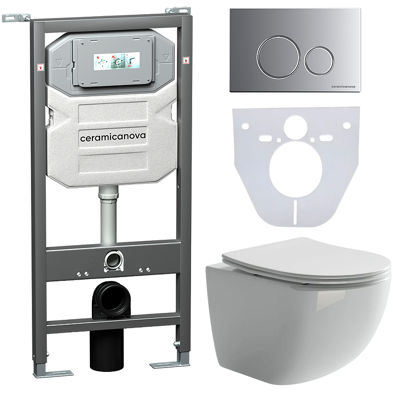 Комплект унитаза с инсталляцией Ceramica Nova Forma CN3009_1001M_1000 (цвет клавиши хром матовый)