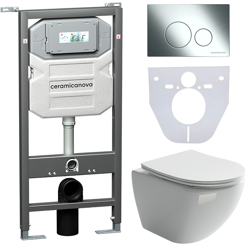 Комплект унитаза с инсталляцией Ceramica Nova Metropol CN4002_1001CH_1000 (цвет клавиши хром)