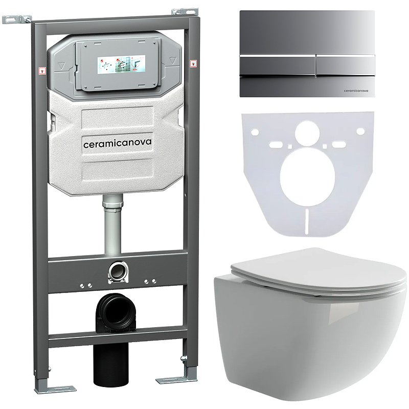 Комплект унитаза с инсталляцией Ceramica Nova Forma CN3009_1002M_1000 (цвет клавиши хром матовый)