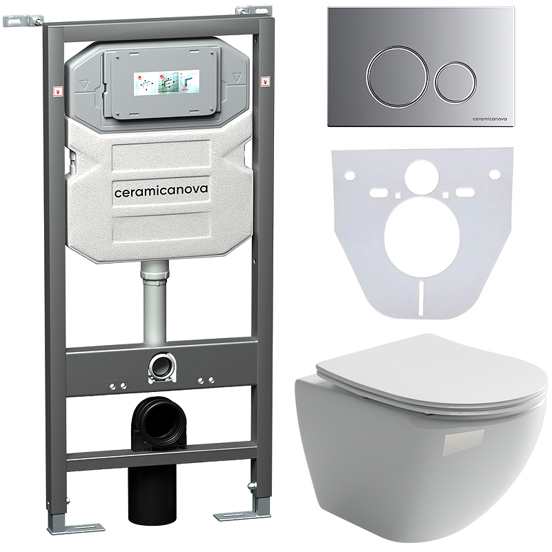 Комплект унитаза с инсталляцией Ceramica Nova Metropol CN4002_1001M_1000 (цвет клавиши хром матовый)
