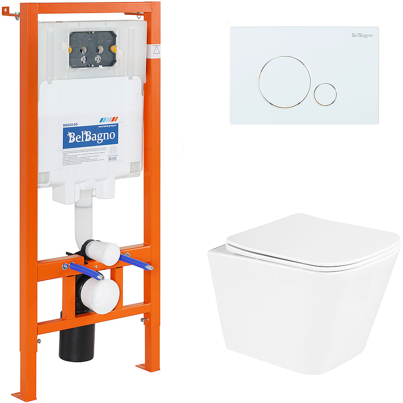 Комплект унитаза с инсталляцией BelBagno BB3103CHR/SC/BB002-80/BB014-SR-BIANCO (цвет клавиши белый)
