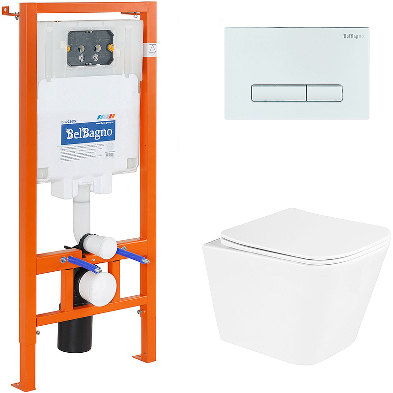 Комплект унитаза с инсталляцией BelBagno BB3103CHR/SC/BB002-80/BB018-GV-BIANCO (цвет клавиши белый)