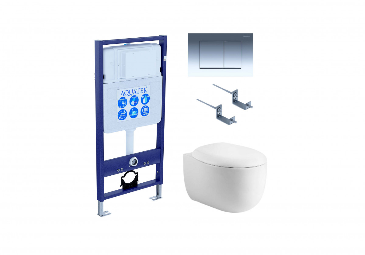 Комплект унитаза с инсталляцией Aquatek Альтаир SET AQUATEK АЛЬТАИР cm-010 4в1 (цвет клавиши хром)
