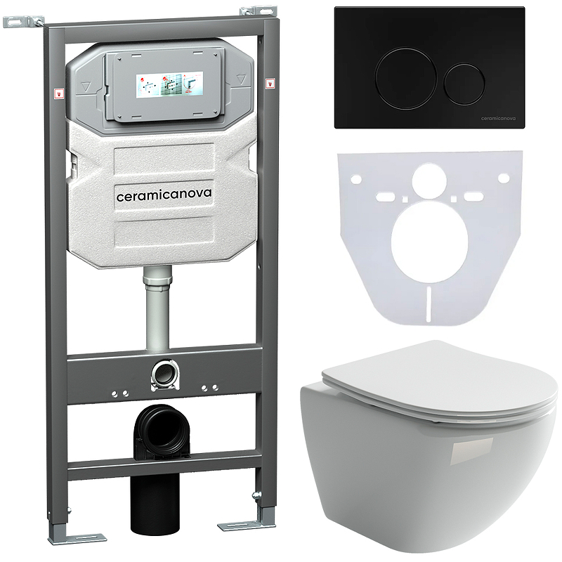 Комплект унитаза с инсталляцией Ceramica Nova Metropol CN4002_1001B_1000 (цвет клавиши чёрный матовый)
