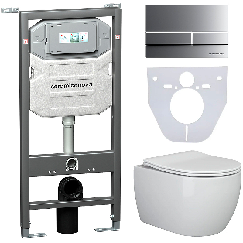 Комплект унитаза с инсталляцией Ceramica Nova Play CN3001_1002M_1000 (цвет клавиши хром матовый)