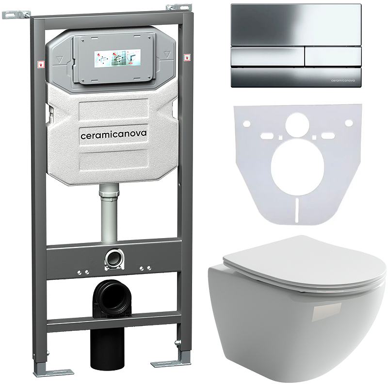 Комплект унитаза с инсталляцией Ceramica Nova Metropol CN4002_1002CH_1000 (цвет клавиши хром)