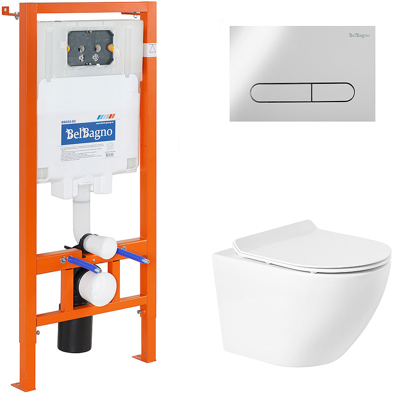 Комплект унитаза с инсталляцией BelBagno BB046CHR/BB2111SC/BB002-80/BB005-PR-CHROME (цвет клавиши хром)